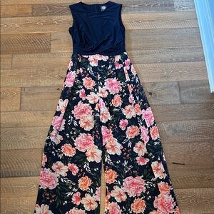 Vince Camuto Navy and Pink Floral Jumpsuit